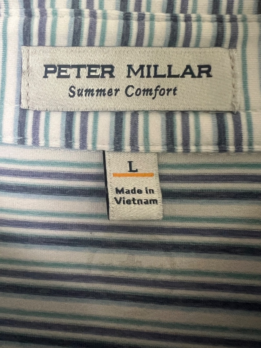 Peter Millar Polo Shirt Mens Large Blue White Summer Comfort Golf - Picture 6 of 7